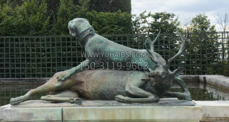 公園梅花鹿和狗動(dòng)物景觀銅雕 公園梅花鹿和狗動(dòng)物景觀銅雕