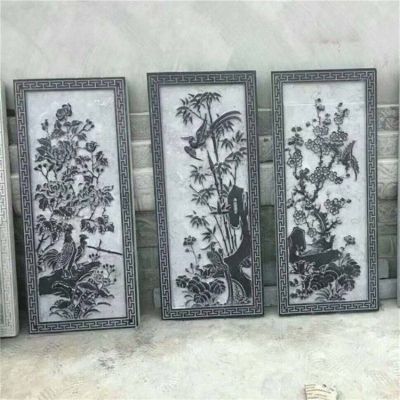 天然石材青石浮雕梅蘭竹菊中式壁畫(huà)庭院裝飾擺件
