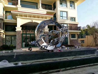 不銹鋼鏡面戶(hù)外園林景觀(guān)別墅小區(qū)圓環(huán)擺件
