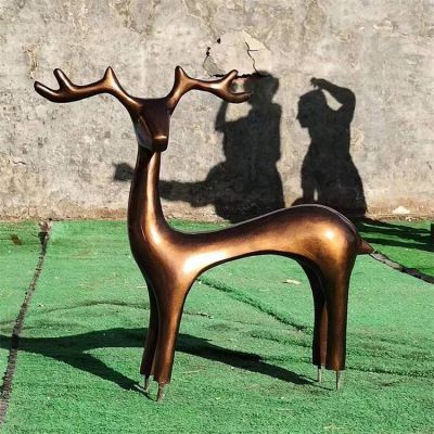 玻璃鋼仿銅抽象鹿雕塑 戶外園林景觀動物擺件