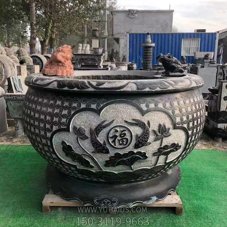 青石大水缸，石雕缸雕塑