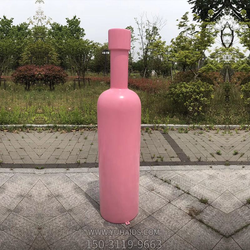公園海邊創(chuàng)意玻璃鋼粉色瓶子雕塑