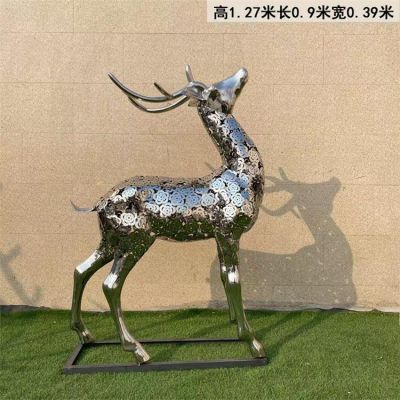 不銹鋼抽空戶外園林小鹿雕塑