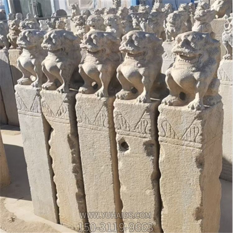 仿古栓馬柱，狻猊拴馬樁石雕雕塑