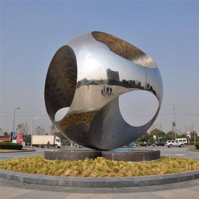 城市廣場(chǎng)不銹鋼拋光大型創(chuàng)意鏤空球景觀(guān)雕塑