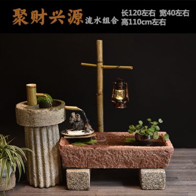 老石槽戶(hù)外流水?dāng)[件庭院景觀(guān)石磨水景舊石頭魚(yú)缸水槽