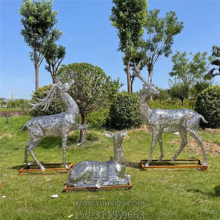 不銹鋼鹿，網(wǎng)格鹿雕塑
