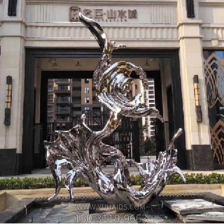 酒店門(mén)口水景不銹鋼鏡面異性浪花雕塑