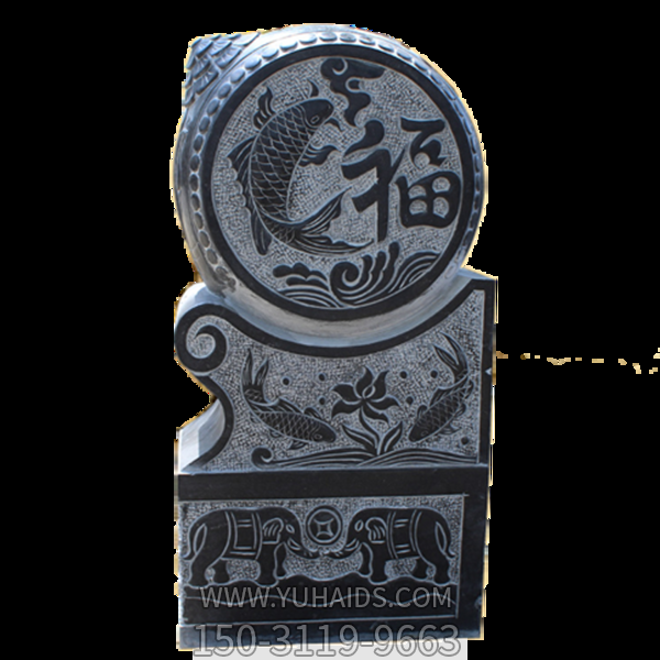 青石魚(yú)紋吉祥福門墩抱鼓石雕塑
