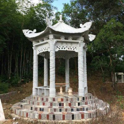 漢白玉六角石雕亭子，公園園林休息涼亭