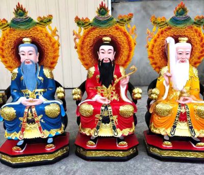 太上老君、上清靈寶天尊、三清道祖玻璃鋼彩繪神佛三清祖師雕塑