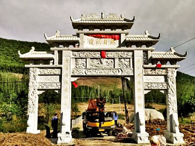 寺院山門青石仿古建筑斗拱門樓牌坊