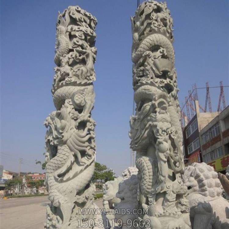 天然石材青石浮雕盤龍石柱景點(diǎn)廣場(chǎng)擺放文化石柱雕塑