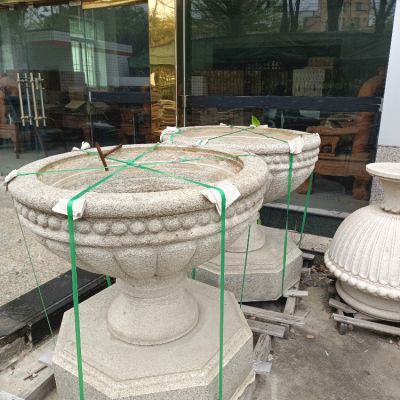 花崗巖石雕花盆，歐式大花缽