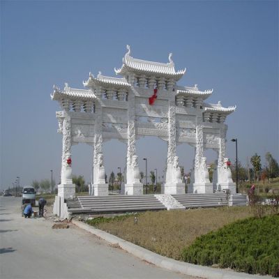 大理石石雕戶(hù)外景觀(guān)三門(mén)四柱牌坊雕塑