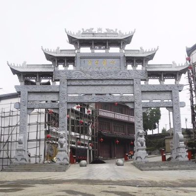 大理石石雕農(nóng)村景點(diǎn)多門(mén)中式牌坊