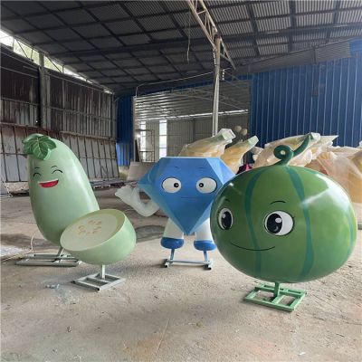 水果店門口招財(cái)樹(shù)脂卡通水果公仔雕塑擺件