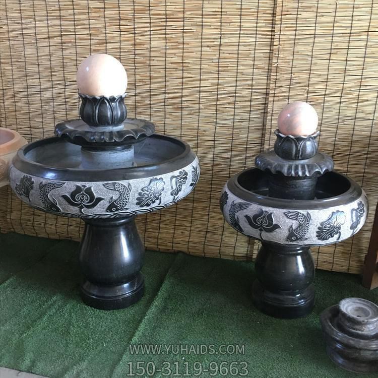 小型室內(nèi)黑色大理石風(fēng)水球水缽，辦公家用招財(cái)風(fēng)水?dāng)[件雕塑
