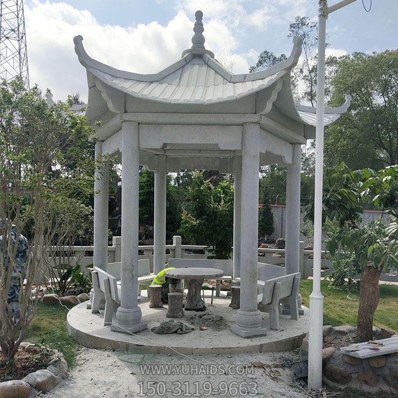 城市園林?jǐn)[放青石仿古座椅靠背涼亭雕塑