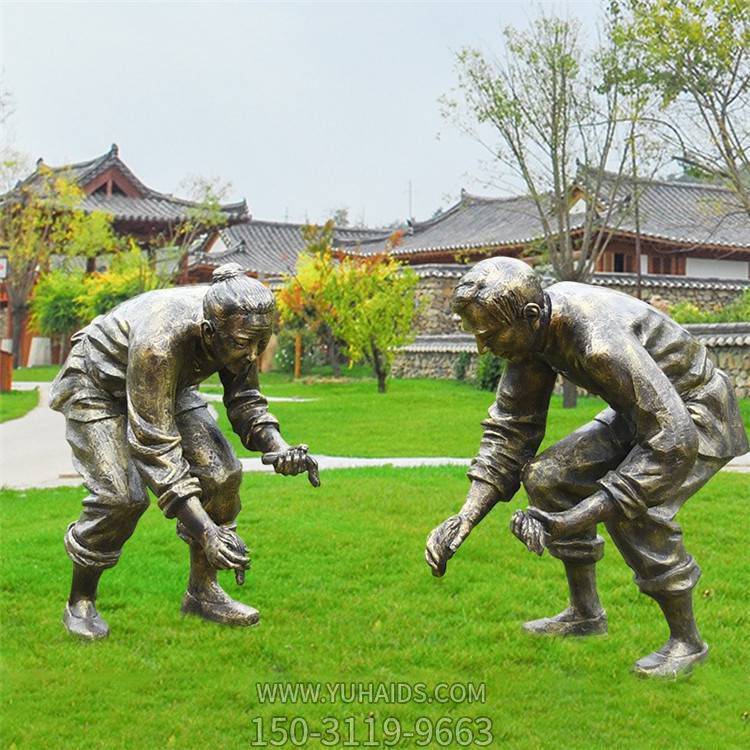 玻璃鋼仿銅種稻子的人物景觀(guān)雕塑