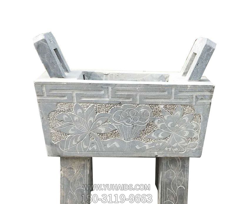 祭祀祈?；▓@廣場(chǎng)擺放浮雕花紋仿鼎香爐石雕雕塑