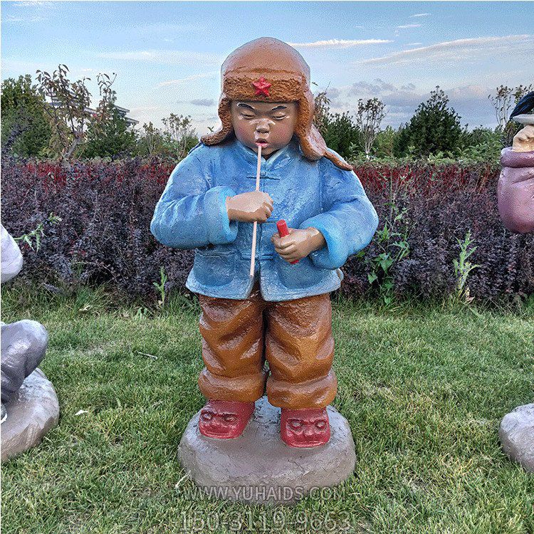 玻璃鋼小孩子，吹泡泡的小娃娃雕塑