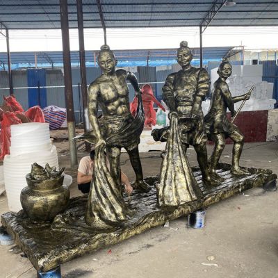 捕魚，玻璃鋼仿銅民俗生活人物情景雕塑