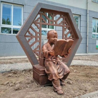 古代看書的小孩，校園鑄銅鍛銅創(chuàng)意學(xué)習(xí)廣場書籍雕塑