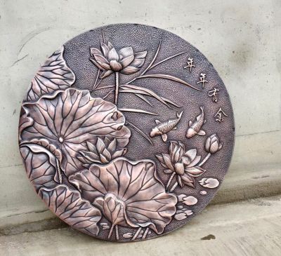 年年有余中式圓形傳統(tǒng)吉祥圖案浮雕壁畫(huà)