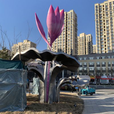城市路政裝飾雕塑，不銹鋼花朵景觀雕塑