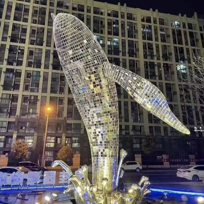 不銹鋼鯨魚，大型鐵藝鏤空網格鯨魚水景裝飾景觀