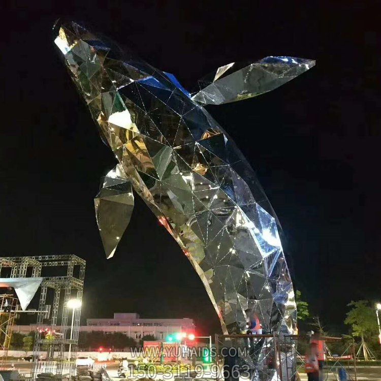 創(chuàng)意不銹鋼幾何鯨魚雕塑城市廣場擺放抽象景觀雕塑