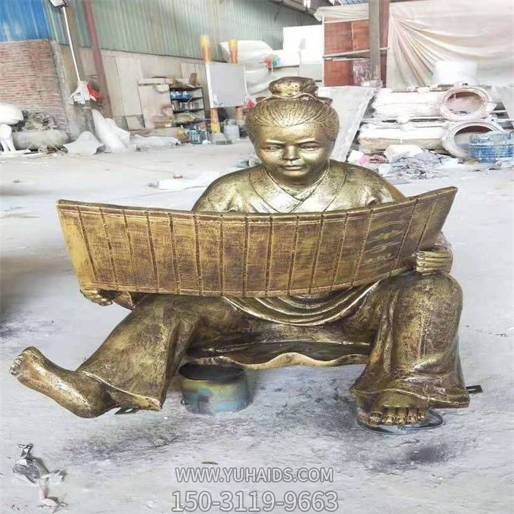 廣場(chǎng)校園綠地?cái)[放玻璃鋼仿銅古代坐姿看書兒童人像雕塑