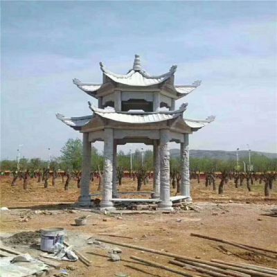 石雕涼亭晚霞紅涼亭雙層亭子雕塑