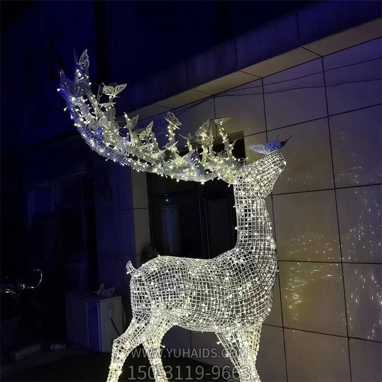 廣場戶外擺放不銹鋼網(wǎng)格燈光亮化鹿動物景觀雕塑
