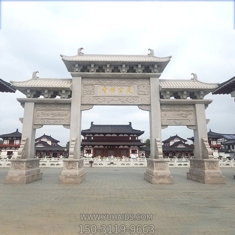 景區(qū)三門(mén)牌坊  大理石浮雕古建筑石雕門(mén)樓雕塑
