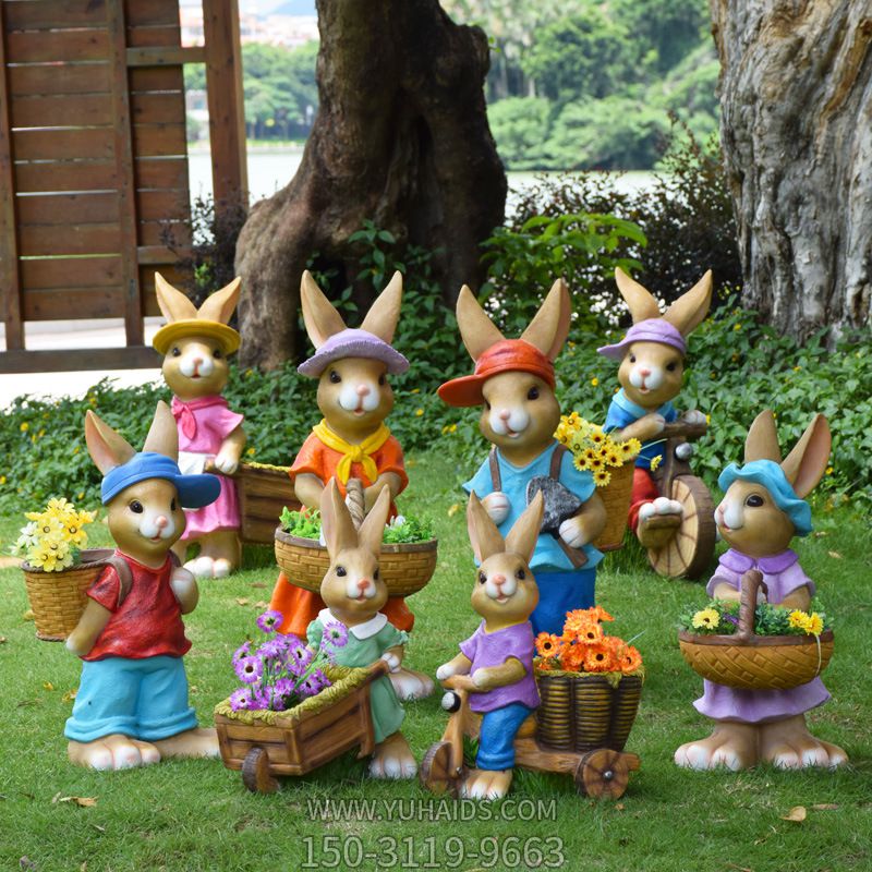 庭院花園裝飾品擺件玻璃鋼彩繪仿真動(dòng)物兔子雕塑