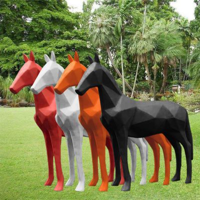 幾何塊面馬，玻璃鋼抽象動物雕塑