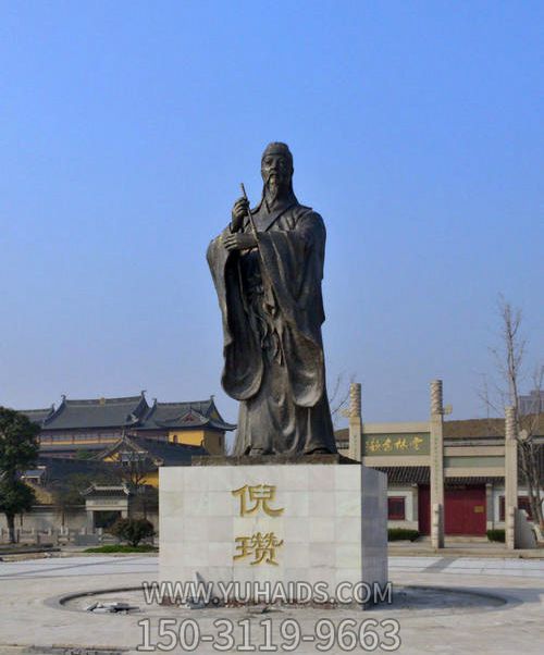 中國(guó)歷史名人元末明初畫家詩(shī)人倪瓚銅雕塑像