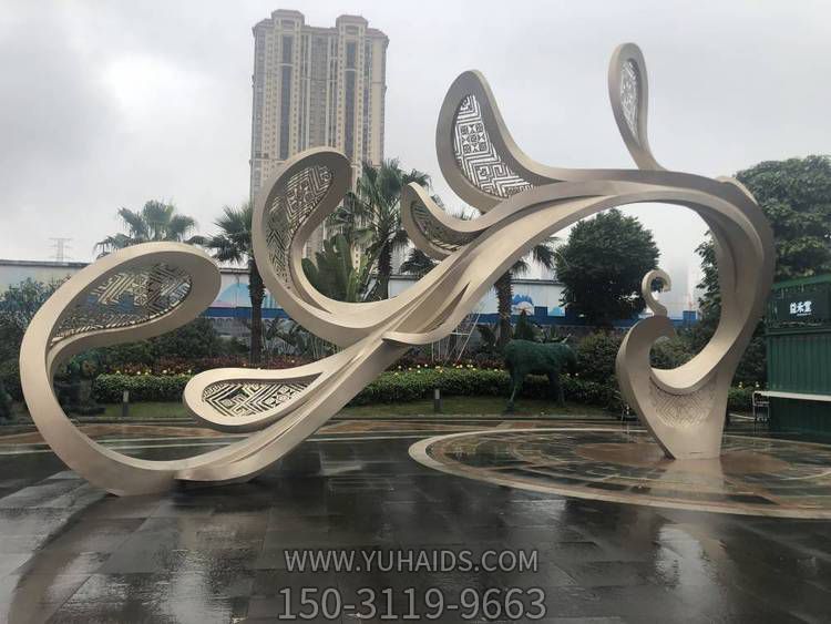 景區(qū)廣場藝術(shù)不銹鋼電鍍玫瑰金大型抽象鳳凰雕塑