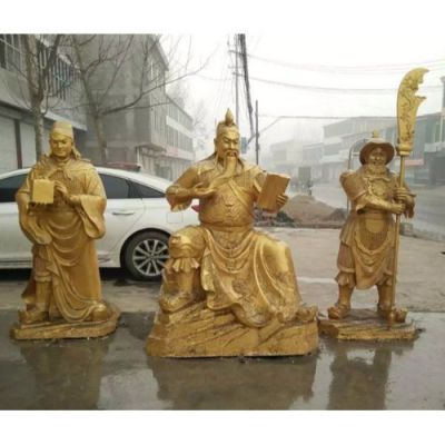 寺廟景區(qū)大型鑄銅噴金漆關(guān)公、周倉(cāng)和關(guān)平