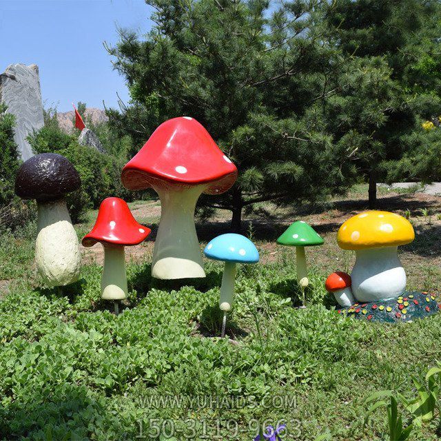 戶外操場玻璃鋼卡通園林景觀蘑菇擺件雕塑