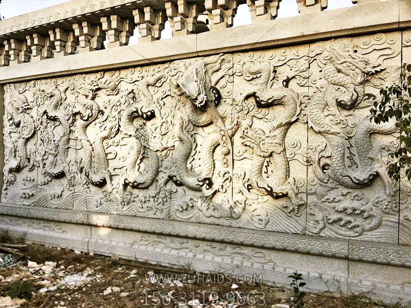 寺院青石九龍壁浮雕塑 寺院青石九龍壁浮雕塑