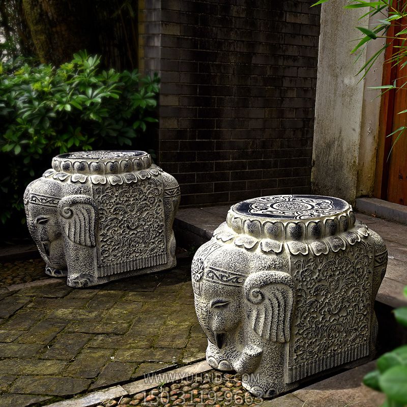 吉祥小象石鼓門墩抱鼓石一對(duì)家用仿古庭院別墅看門鎮(zhèn)宅門口石墩擺件雕塑