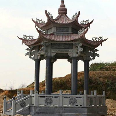 青石雕刻仿古建筑園林戶外擺放六角二層涼亭