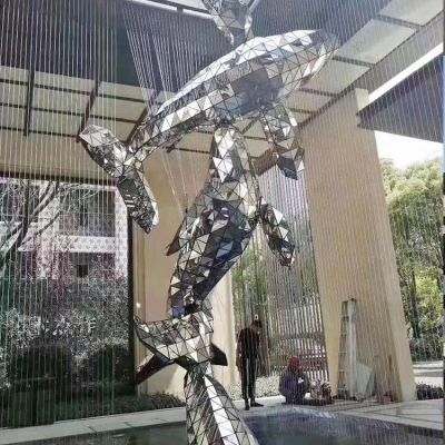 不銹鋼幾何戶(hù)外園林景觀抽象動(dòng)物鯨魚(yú)雕塑