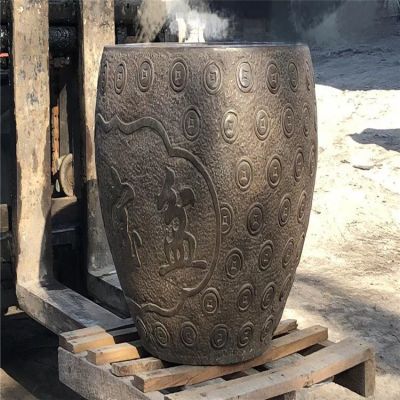 聚寶盆，仿古石雕，招財(cái)擺件
