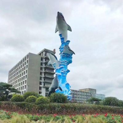 玻璃鋼彩繪海豚廣場創(chuàng)意景觀標識雕塑