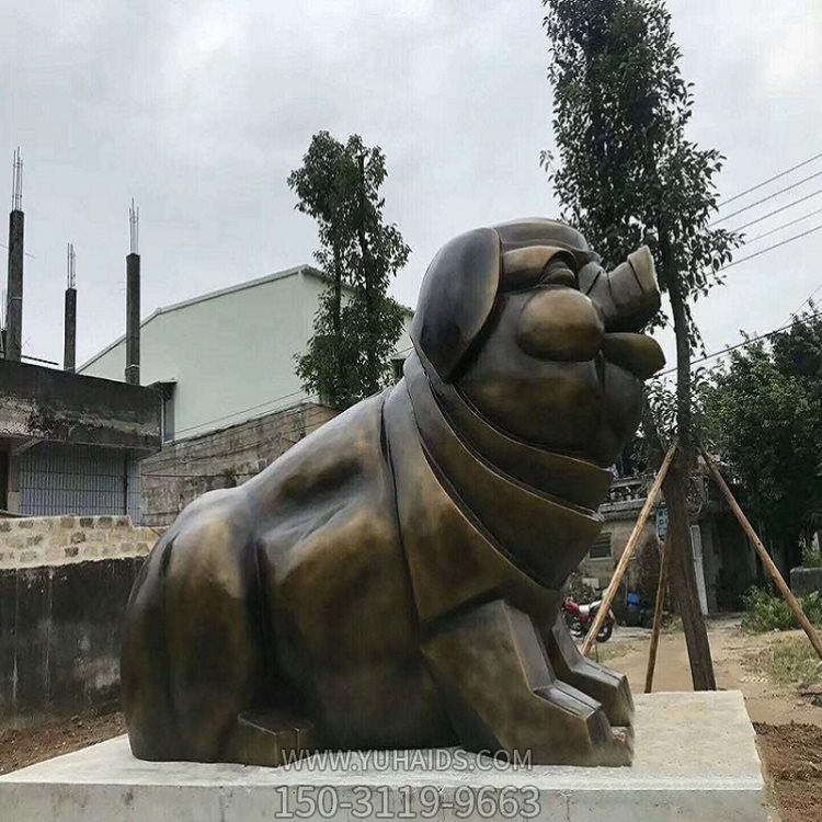 公園廣場創(chuàng)意玻璃鋼仿銅大型十二生肖動(dòng)物豬雕塑