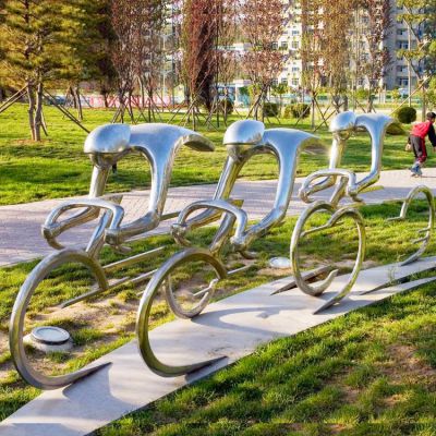 不銹鋼抽象騎行人物雕塑，公園園林體育運(yùn)動(dòng)主題雕塑